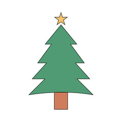 Christmas tree with star flat outline minimal vector icon.