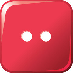 Glossy Red Square Sewing Button with Two White Holes Isolated on Transparent Background