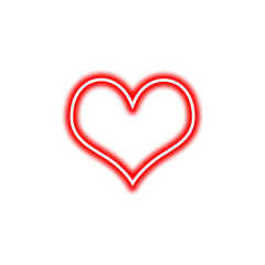 Glowing red neon heart outline design with soft radiance effect, symbolizing love and passion, isolated on transparent background