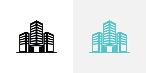 Obraz premium Modern Office Buildings Icon Black and Turquoise Illustration on Split Background