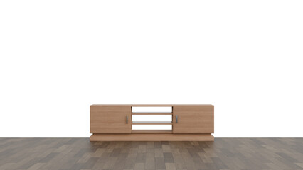 3D Render a wooden entertainment center with a shelf on the side
