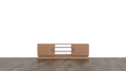 3D Render a wooden entertainment center with a shelf on the side