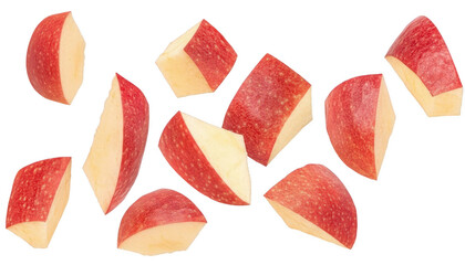 Pile of fresh red apple pieces isolated on transparent background for design
