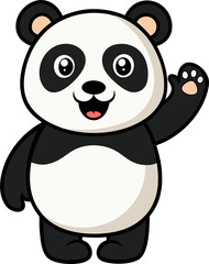 a flat-style vector icon of a cute panda waving one paw happily, no background.