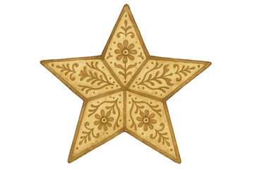 Fototapeta premium Folk art style star illustration displaying a floral pattern in yellow and brown. Transparent background