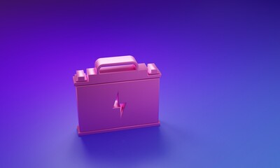 Pink Car battery icon isolated on purple-blue background. Accumulator battery energy power and electricity. Lightning bolt. Minimalism concept. 3D render illustration