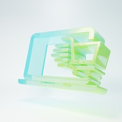 Frosted glass Shopping cart on screen laptop icon isolated on white background. Concept e-commerce, e-business, online business marketing. Minimalism concept. 3D render illustration