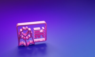 Pink Certificate template line icon isolated on purple-blue background. Achievement, award, degree, grant, diploma. Business success certificate. Minimalism concept. 3D render illustration