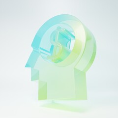 Frosted glass Business man planning mind icon isolated on white background. Head with dollar. Idea to earn money. Business investment growth. Minimalism concept. 3D render illustration