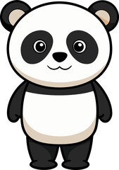 a flat-style vector icon of a cute panda standing upright with a soft smile, no background.