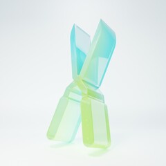 Frosted glass Gardening handmade scissors for trimming icon isolated on white background. Pruning shears with wooden handles. Minimalism concept. 3D render illustration