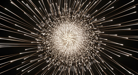 Abstract explosion of light trails with dynamic motion against a dark background
