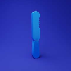 Blue Disposable plastic knife icon isolated on blue background. Minimalism concept. 3D render illustration