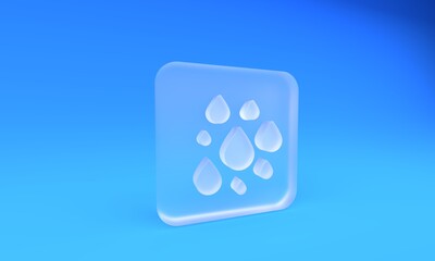 Frosted glass Water drop icon isolated on blue background. Square frosted glass button. 3D render illustration