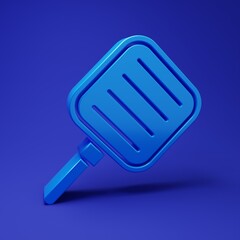 Blue Frying pan icon isolated on blue background. Fry or roast food symbol. Minimalism concept. 3D render illustration