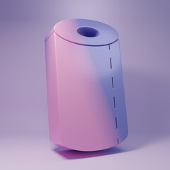 Purple Paper towel roll icon isolated on purple background. Minimalism concept. 3D render illustration