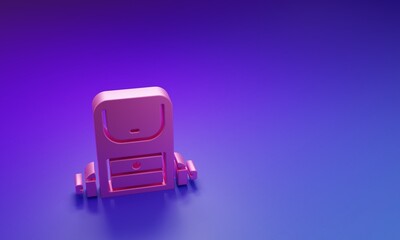 Pink Hiking backpack icon isolated on purple-blue background. Camping and mountain exploring backpack. Minimalism concept. 3D render illustration