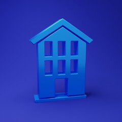 Blue House icon isolated on blue background. Home symbol. Minimalism concept. 3D render illustration