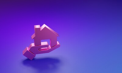 Pink Realtor icon isolated on purple-blue background. Buying house. Minimalism concept. 3D render illustration