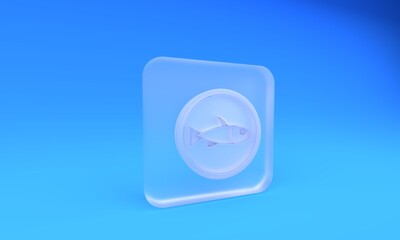 Frosted glass Served fish on a plate icon isolated on blue background. Square frosted glass button. 3D render illustration