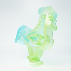 Frosted glass French rooster icon isolated on white background. Minimalism concept. 3D render illustration