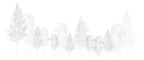 Line art forest landscape with varied trees and foliage detail nature outline © Pixel Park