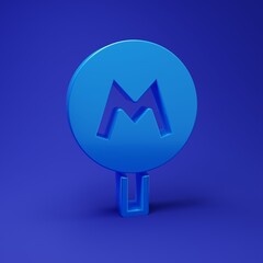 Blue Metro or Underground or Subway icon isolated on blue background. Minimalism concept. 3D render illustration