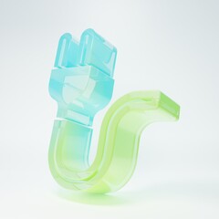 Frosted glass Electric plug icon isolated on white background. Concept of connection and disconnection of the electricity. Minimalism concept. 3D render illustration