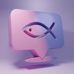 Purple Christian fish symbol icon isolated on purple background. Jesus fish symbol. Minimalism concept. 3D render illustration
