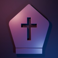 Obraz premium Purple Pope hat icon isolated on purple-blue background. Christian hat sign. Minimalism concept. 3D render illustration