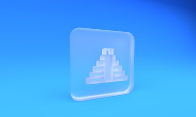 Frosted glass Chichen Itza in Mayan icon isolated on blue background. Ancient Mayan pyramid. Famous monument of Mexico. Square frosted glass button. 3D render illustration
