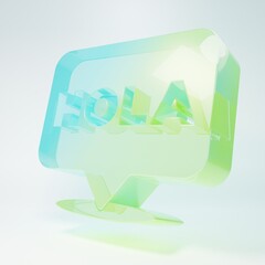 Frosted glass Hola icon isolated on white background. Minimalism concept. 3D render illustration © vector_v