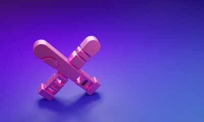 Pink Crossed baseball bat icon isolated on purple-blue background. Minimalism concept. 3D render illustration