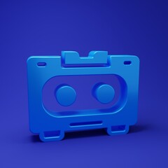 Blue Retro audio cassette tape icon isolated on blue background. Minimalism concept. 3D render illustration