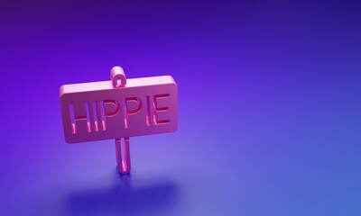Pink Peace icon isolated on purple-blue background. Hippie symbol of peace. Minimalism concept. 3D render illustration