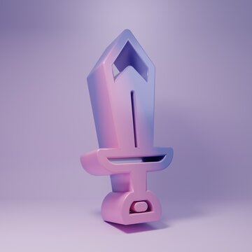 Purple Sword for game icon isolated on purple background. Minimalism concept. 3D render illustration