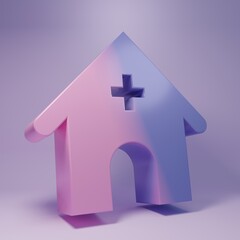 Purple Veterinary medicine hospital, clinic or pet shop for animals icon isolated on purple background. Vet or veterinarian clinic. Minimalism concept. 3D render illustration