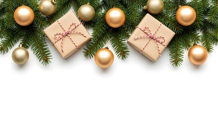 Christmas decorations with gifts isolated on white background