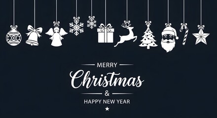 Merry christmas and happy new year with hanging decorations