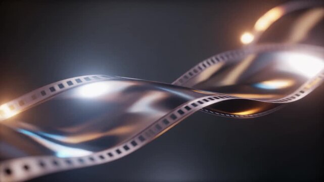 Film reel twisting with light reflections.
