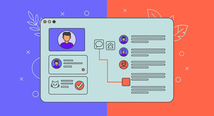 Illustration of a social media interface with profile connections editable stock