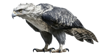 Harpy eagle standing in side profile view
