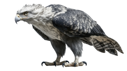 Harpy eagle standing in side profile view
