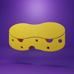 Yellow Sponge icon isolated on purple background. Wisp of bast for washing dishes. Cleaning service concept. Minimalism concept. 3D render illustration
