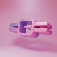 Purple-pink Collar with name tag icon isolated on pink background. Simple supplies for domestic animal. Cat and dog care. Pet chains. Minimalism concept. 3D render illustration