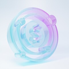 Obraz premium Frosted glass Target with dollar symbol icon isolated on white background. Investment target icon. Successful business concept. Cash or Money. Minimalism concept. 3D render illustration