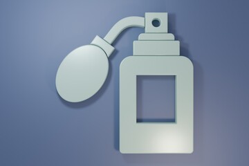 Grey Aftershave bottle with atomizer icon isolated on purple-blue background. Cologne spray icon. Male perfume bottle. Minimalism concept. 3D render illustration