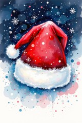 Whimsical Santa Hat with Snowflakes and Bokeh Lights