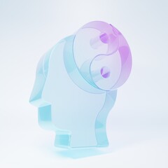 Frosted glass Yin Yang symbol of harmony and balance icon isolated on white background. Minimalism concept. 3D render illustration