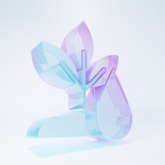 Frosted glass Watering plant icon isolated on white background. Seed and seedling. Irrigation symbol. Leaf nature. Minimalism concept. 3D render illustration